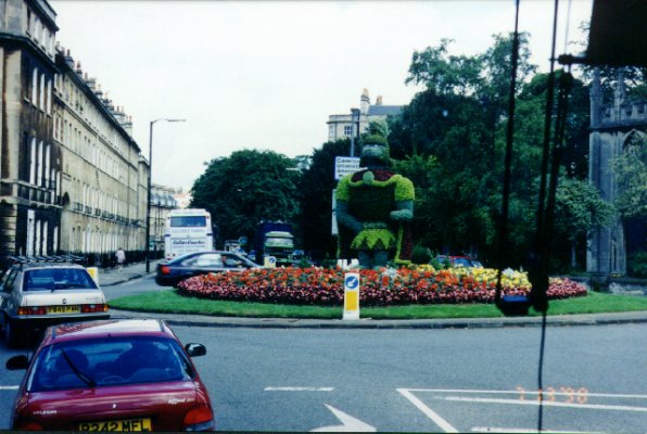 A topiary soldier guards a roundabout